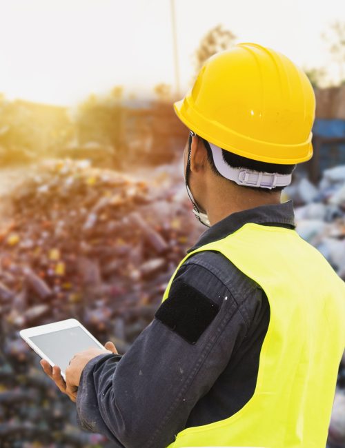 Foreman controls the recycle waste separation of recyclable waste plants. Waste plastic bottles and other types of plastic waste.